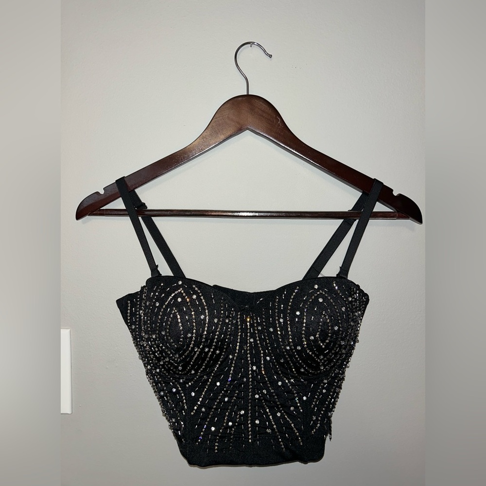 Black Sequined Crop Top